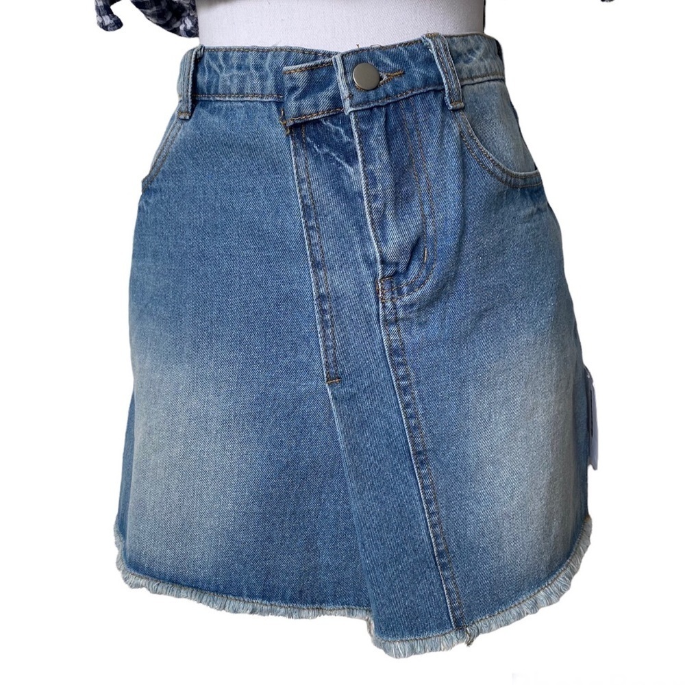 Hayden Wrap Over Asymmetrical Denim Mini Skirt Size Small
